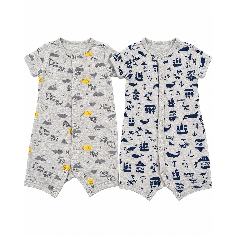 Carter's Baby Boy 12M Romper Lot of 2 Construction Pirate Nautical Shortalls